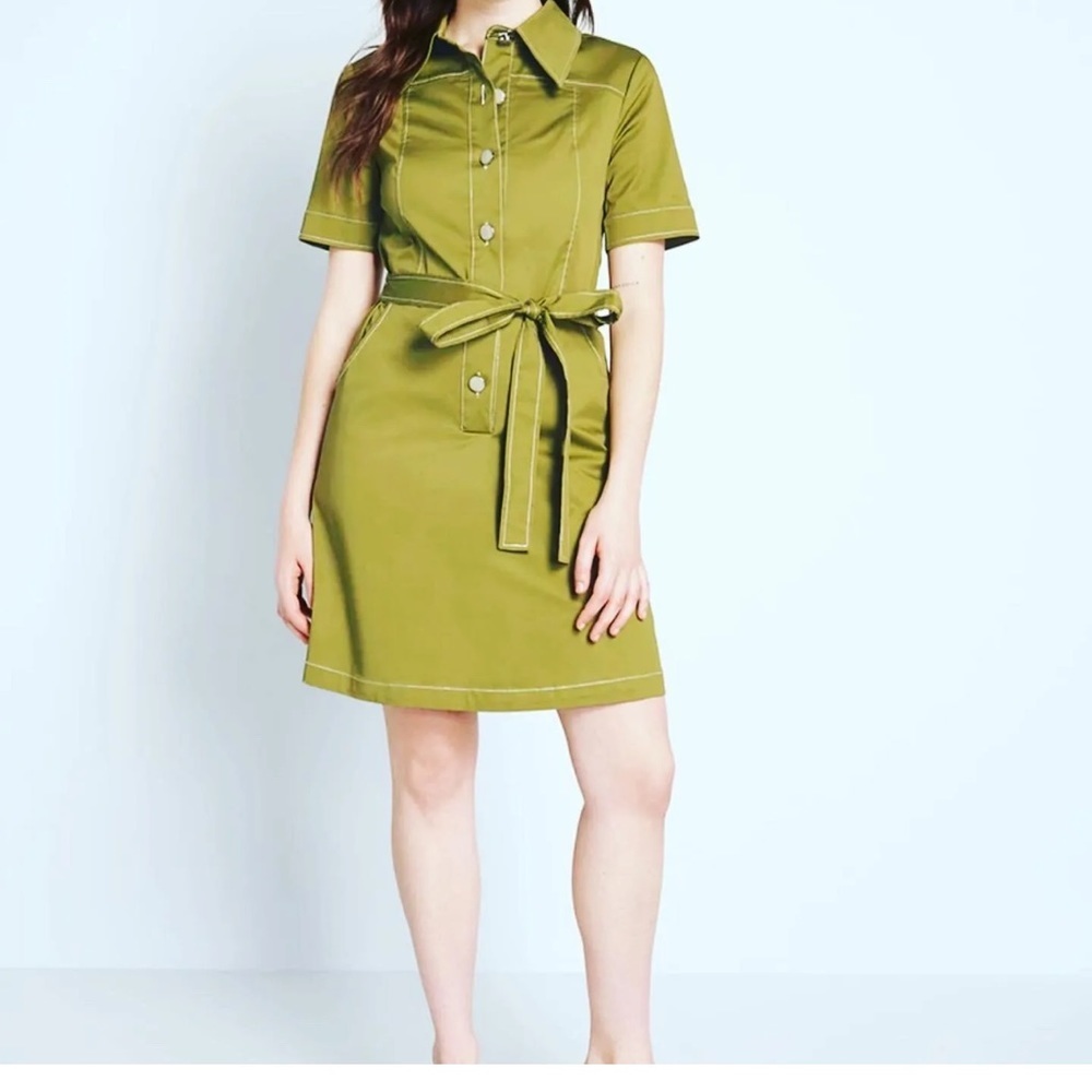 💚 NWT MODCLOTH OLIVE GREEN RETRO SHIRT DRESS WOTH POCKETS Size 2 Retail: $109